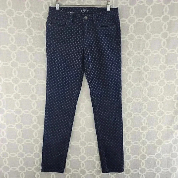 Loft Morden Skinny Blue Polka Dot Ankle Pants Women's 2 - Picture 1 of 8